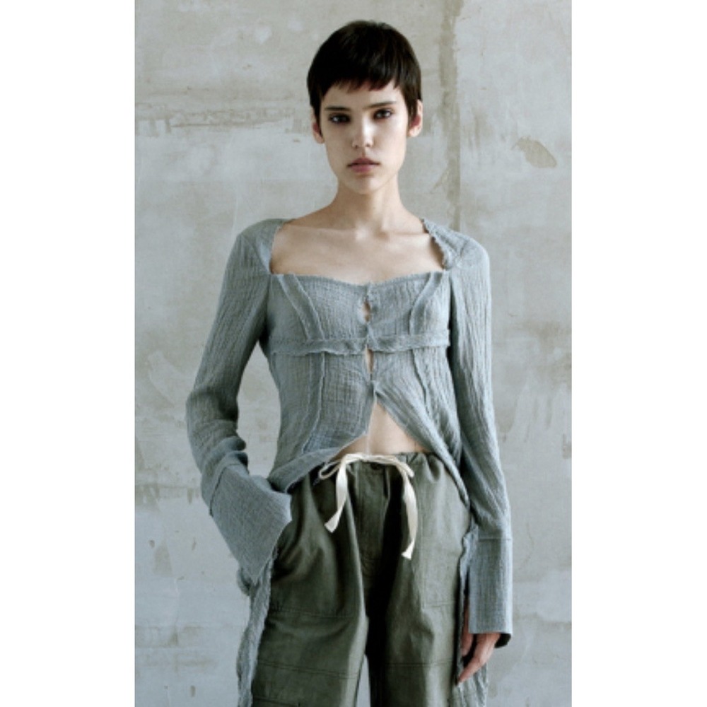 TG Botanical Blouse Womens Linen Gauze Long Sleeve Top XS Boho Festival Sheer